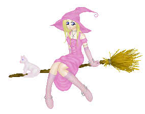 A pink witch and her cat for Snoopymonster!